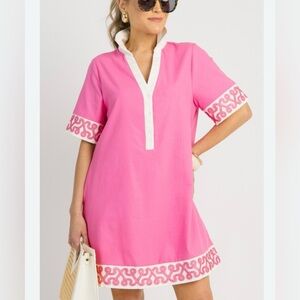 Entro Size Small Pink with White Embroidered Accents Collared Mini Dress